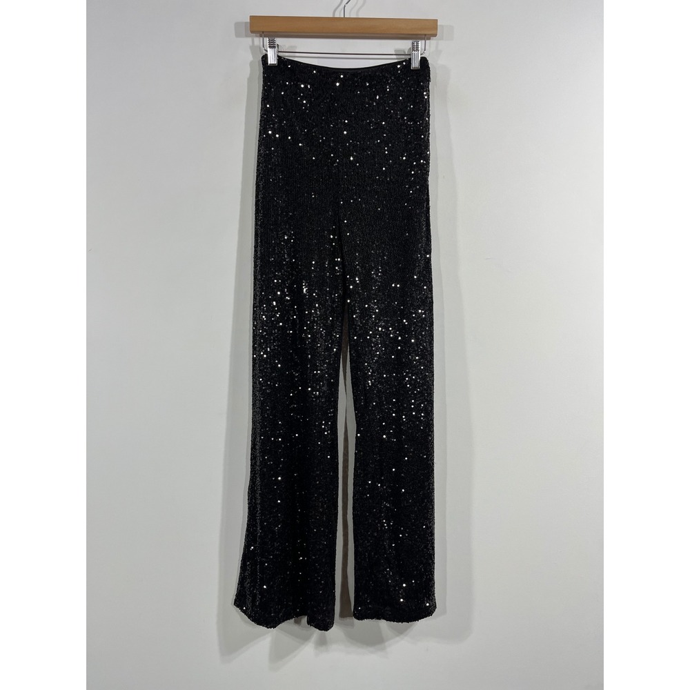 Aakaa Retro Disco Glam Sequin Wide Leg Pants Fairy Grunge Party Womens Small